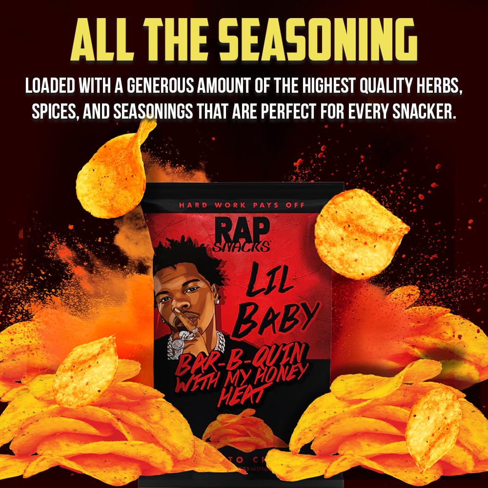 Rap Snacks Lil Baby Bar-B-Quin' With My Honey Heat Potato Chips 2.5 Oz Bags - Pack of 12