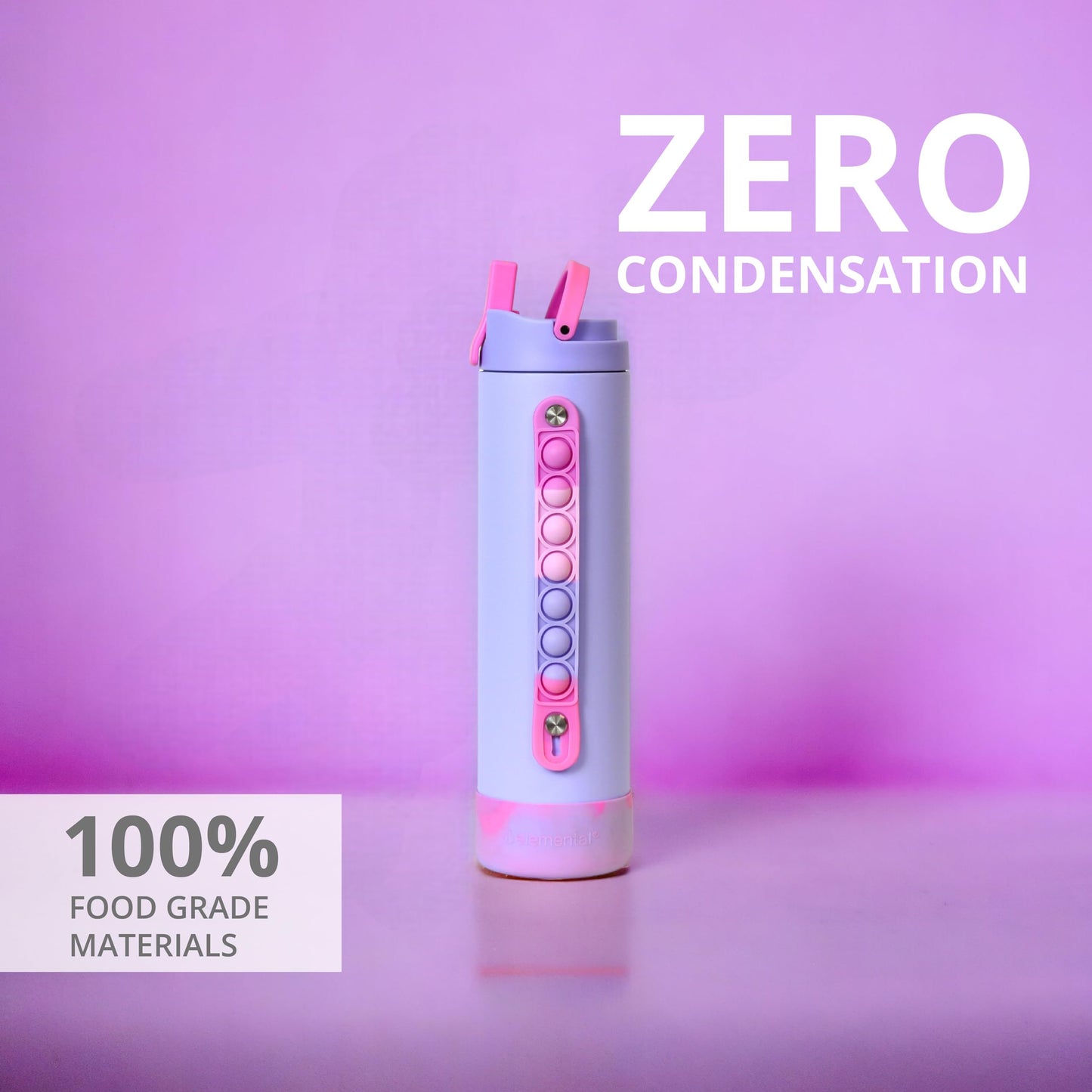 Elemental Iconic Kids Water Bottle with Straw Lid & Stress Reliever Pop It Handle, Leak-Proof When Closed, Triple Insulated Stainless Steel Reusable Thermos Water Bottle, 20oz - Lilac Tie Dye