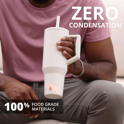 Elemental 40 oz Tumbler with Handle and Straw - Spill Proof Insulated Stainless Steel Commuter for Hot and Cold Beverages - Travel Coffee Mug with 2 Straws & Spill Proof Lid - 40oz - White