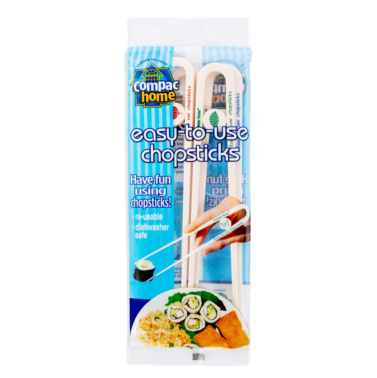 Compac Home Easy-to-Use Chopsticks, Plastic Dishwasher Safe, Great for All Ages, Parties, Stocking Stuffer, 4 Count