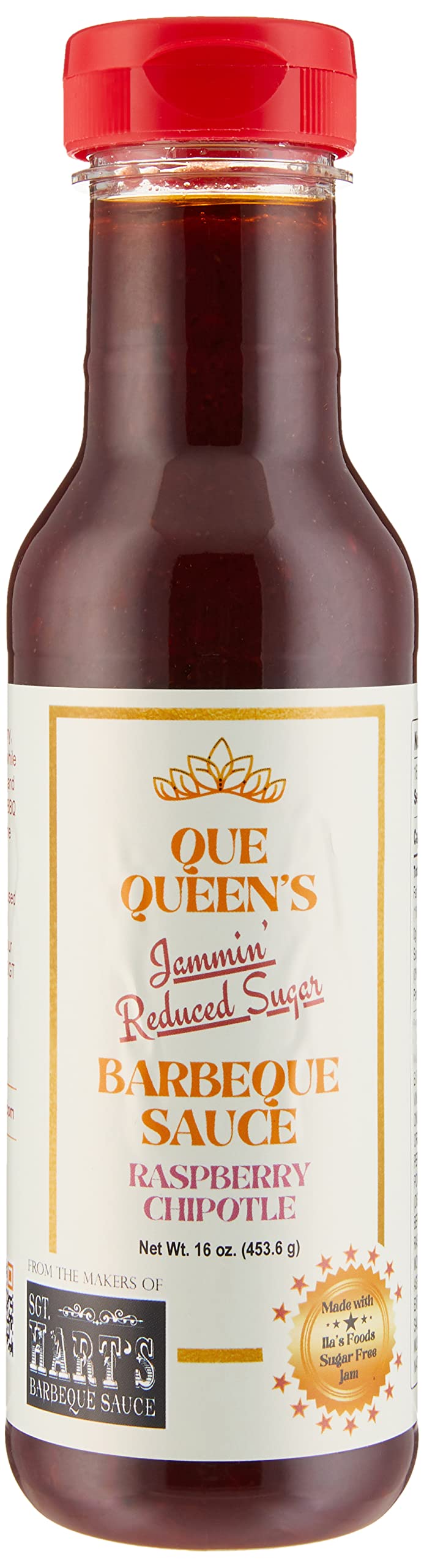 Que Queen’s Jammin’ Reduced Sugar BBQ Sauce – Raspberry Chipotle Flavor, 1 Pack Bottle - 16 OZ each