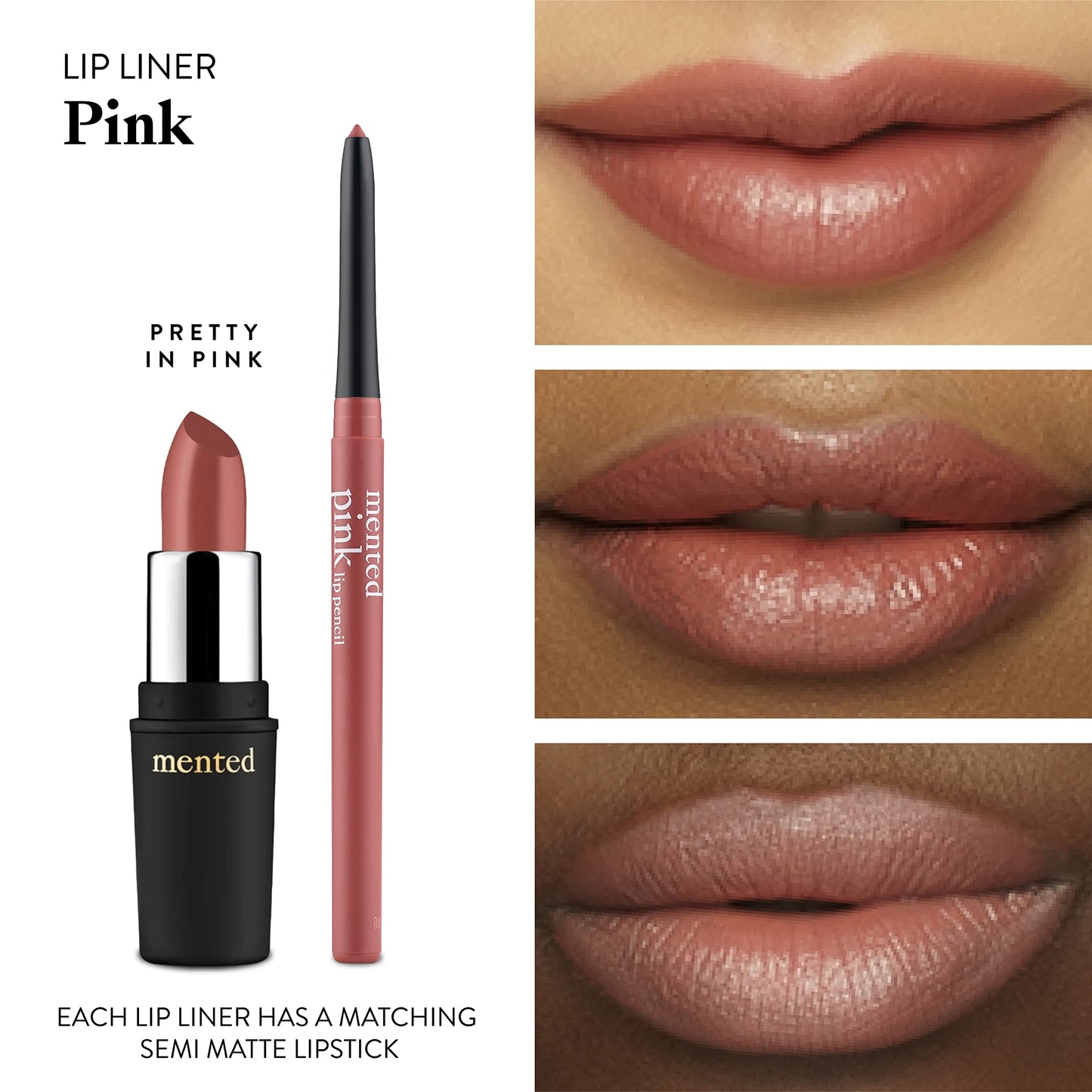 Mented Cosmetics Pink Lip Liner Pencil, Waterproof Lip Liner Pink Lip Pencil, Natural Lip Liner Vegan and Cruelty-Free Makeup, Matte Lip Liners for Women