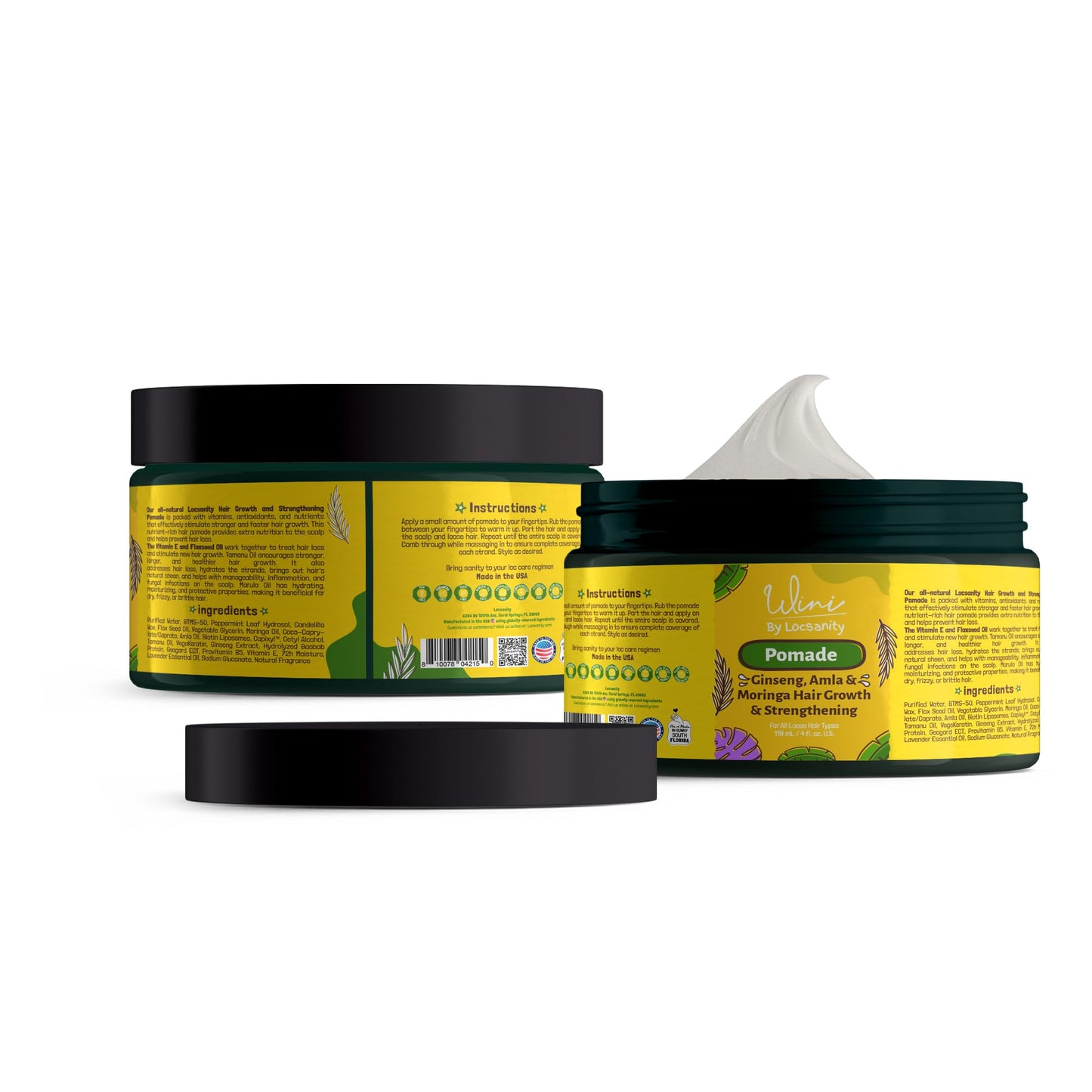 Wini by Locsanity Pomade for Loose Natural Hair - Alma, Moringa, Tamanu, Flax Seed, Ginseng, Baobab, 4 OZ