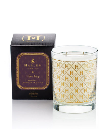 Harlem Candle Company Speakeasy 22K Gold Luxury Candle, 11 oz Glass Jar, Double Wick, Soy Wax, Gift Box, Palo Santo, Pimento Berry, Incense, Dark Chocolate, 80 Hour Burn