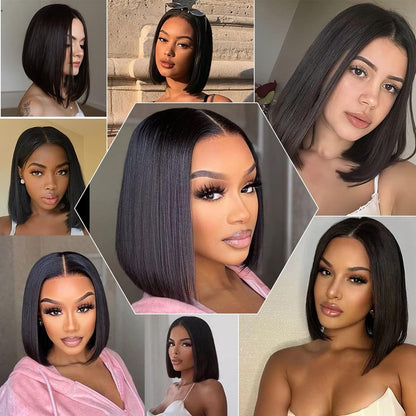 BLY 6x4 HD Lace Glueless Bob Wig Classic Silky Straight Human Hair Ready to Wear and Go Short Bob Lace Pre Cut for Women Pre Plucked Natural Black Color Hair 12 Inch