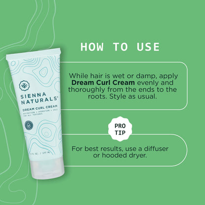 Sienna Naturals - Dream Curl Cream – Lightweight Curl Defining & Hydrating Styling Cream – Enhances Curls, Reduces Frizz & Adds Soft Hold – Clean, Vegan & Silicone-Free, 6oz