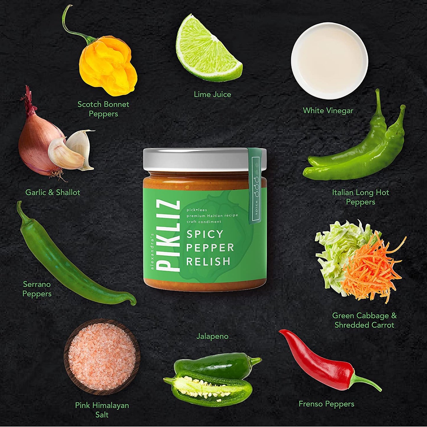 Alexandra's Pikliz: Variety Pack - West Indian & Haitian Inspired, Caribbean Flavors - Spicy Pepper Relish 7.5oz & Infused Hot Honey 9.0oz (Pack of 2)