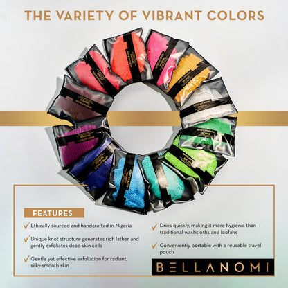 Bellanomi African Exfoliating Net Sponge, Authentic, Ethically sourced from Nigeria, 45 inches Long, Back Scrubber for Daily use (Emerald Green)