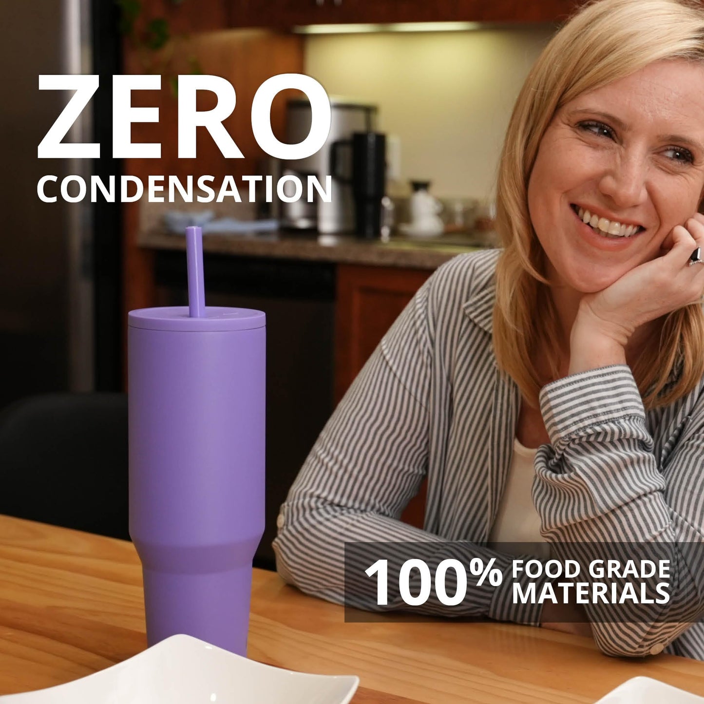 Elemental 40 oz Tumbler with Handle and Straw - Spill Proof Insulated Stainless Steel Commuter for Hot and Cold Beverages - Travel Coffee Mug with 2 Straws & Spill Proof Lid - 40oz - Lavender