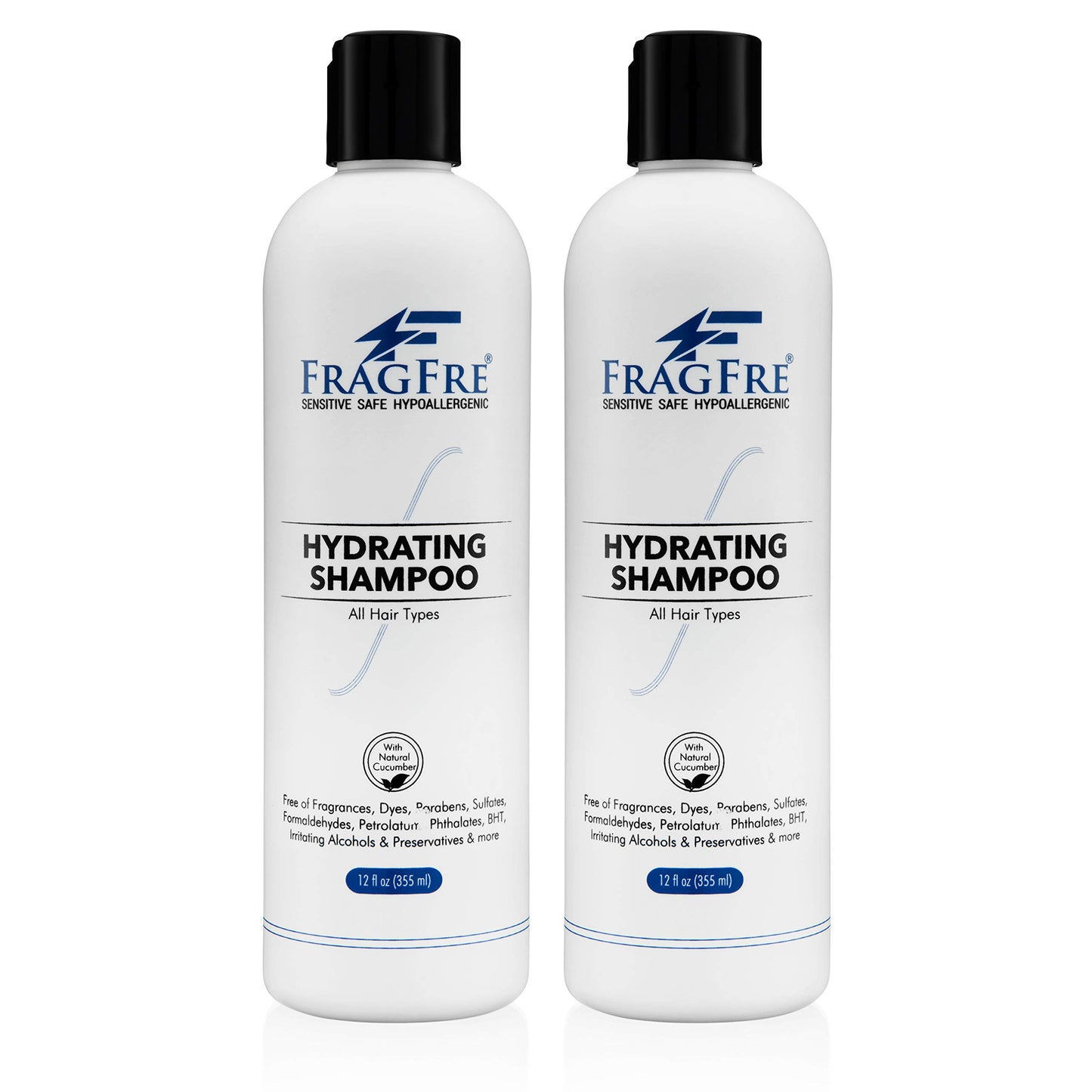 FRAGFRE Hydrating Sensitive Skin Shampoo 12oz (2-Pack Gift Set) - Sulfate Free Shampoo Fragrance Free Paraben Free - Color Safe Hypoallergenic Mild Hair Cleanser - Gluten Free Vegan - Natural Cucumber