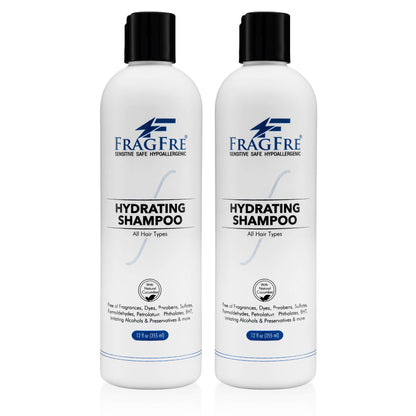 FRAGFRE Hydrating Sensitive Skin Shampoo 12oz (2-Pack Gift Set) - Sulfate Free Shampoo Fragrance Free Paraben Free - Color Safe Hypoallergenic Mild Hair Cleanser - Gluten Free Vegan - Natural Cucumber