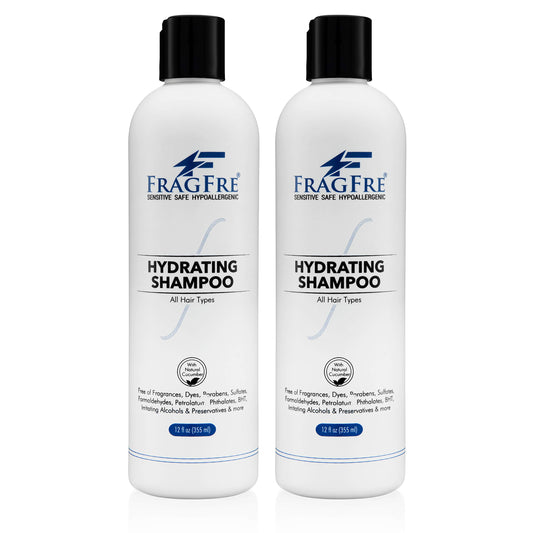 FRAGFRE Hydrating Sensitive Skin Shampoo 12oz (2-Pack Gift Set) - Sulfate Free Shampoo Fragrance Free Paraben Free - Color Safe Hypoallergenic Mild Hair Cleanser - Gluten Free Vegan - Natural Cucumber