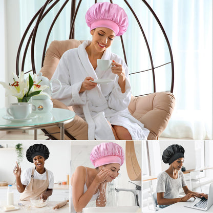 BONNET QUEEN Silk Bonnet for Sleeping Women Satin Bonnet Hair Bonnet Adjustable Hair Bonnet Night Sleep Cap Black+Pink Black+Pink