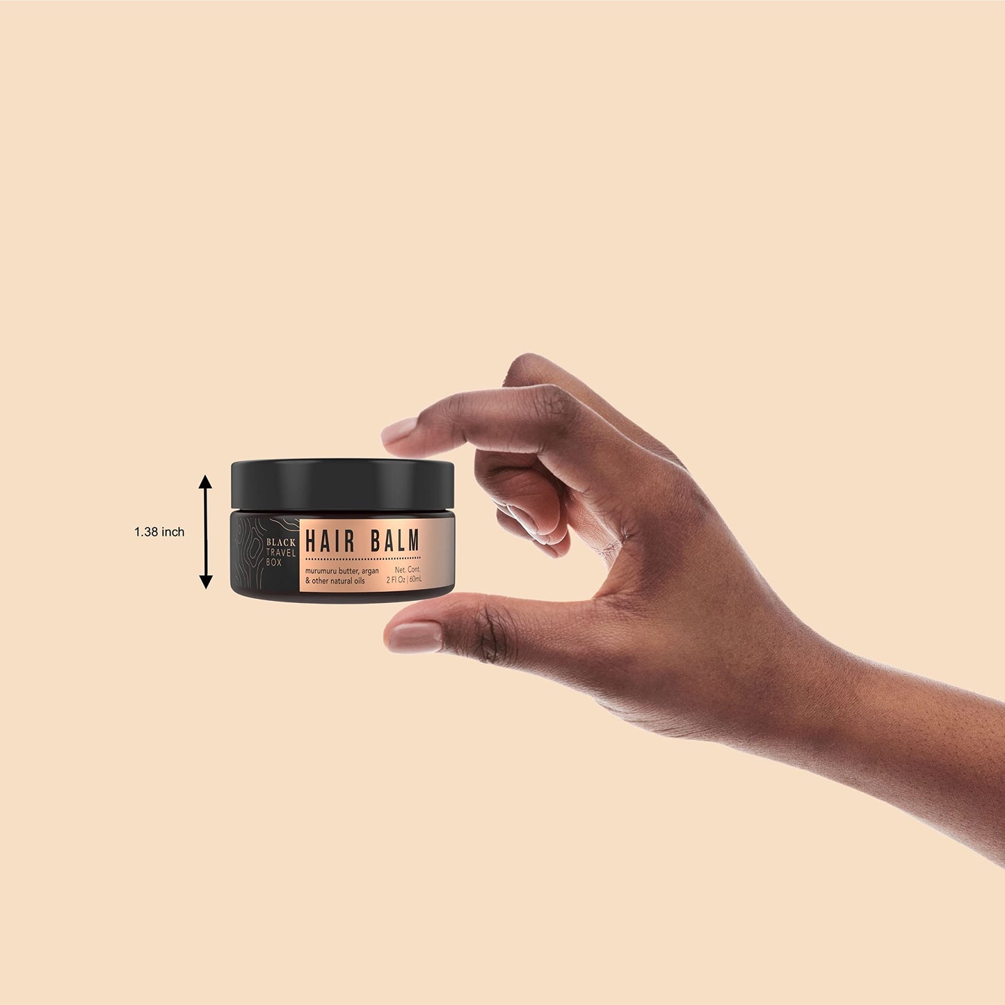 BlackTravelBox Hair Balm With Jojoba, Argan & Coconut Oils To Seals, Nourishes & Adds Shine for Frizz Control, Scalp Itch Relief, & Wash 'n Go Styling, TSA Friendly - 2.0 Oz