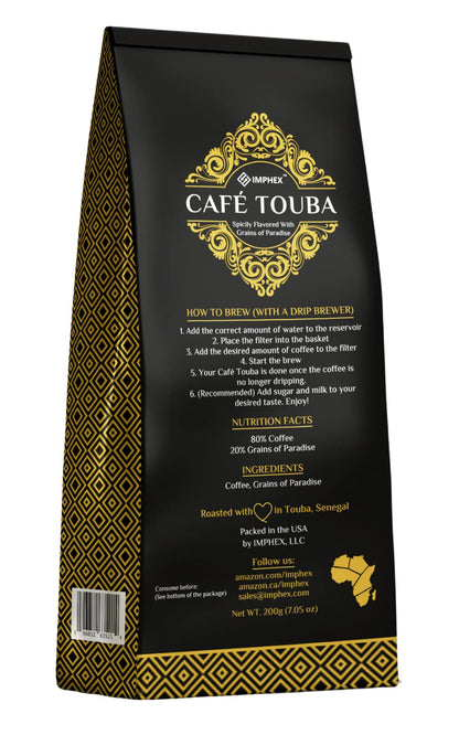 Imphex Cafe Touba | Premium Senegalese Coffee | Spicily Flavored With Grains of Paradise | 200g (7.05 oz) | Ground | Medium Roast