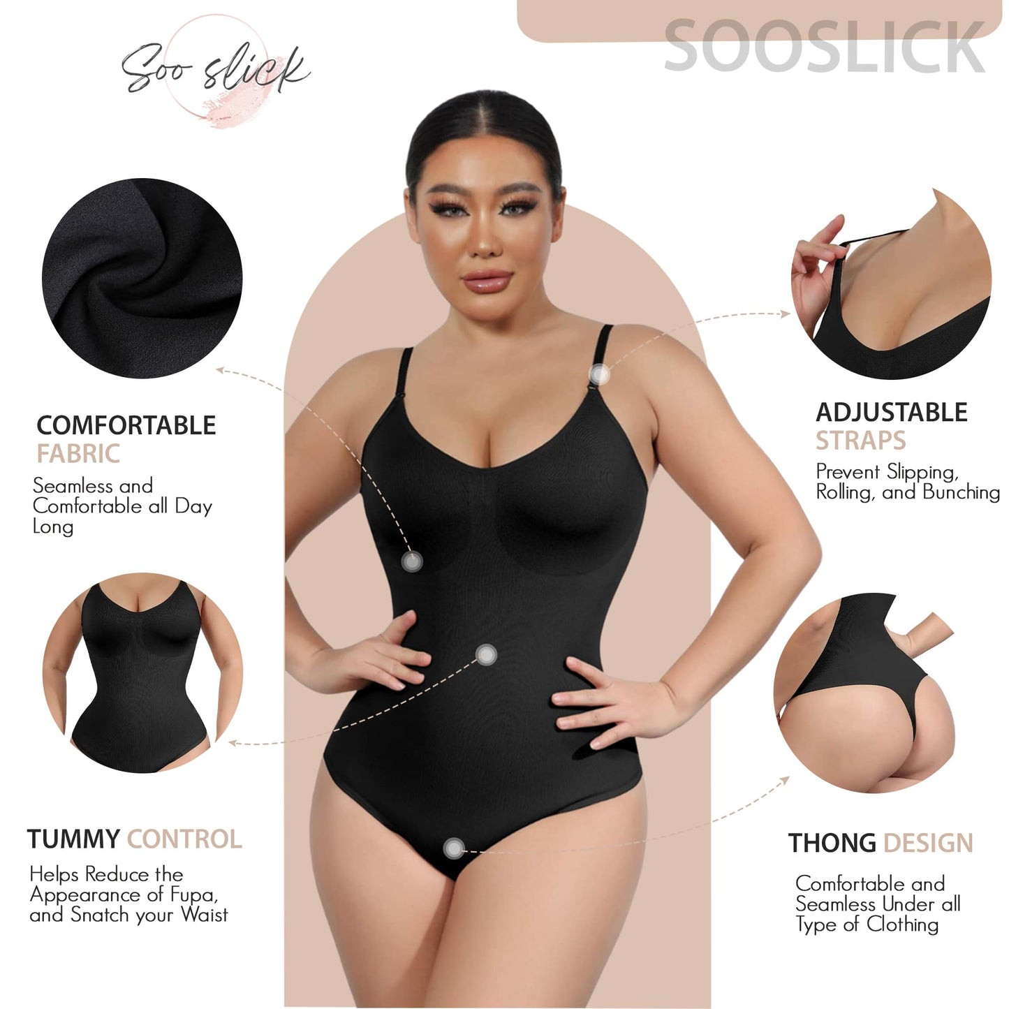 Soo slick Body suits for Womens Tummy Control Shapewear | Sculpting Thong Dupes Shaping Tops