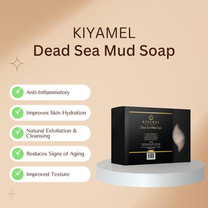 KIYAMEL | Dead Sea Salt Body Scrub Soap Bar, Mineral Mud Soap Deep Exfoliating for Dry Skin, Eczema & Psoriasis with Natural Essential Oils, Moisturizing Hydration, Face and Body Support