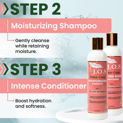 J'Organic Solutions 5-in-1 Chebe-Cado Hair Care Kit - Pre shampoo Clay Hair Mask Moisturizing Shampoo, Deep Hydration Conditioner, Hair and Miracle blend oil, Detoxifying and Curl Defining Jelly