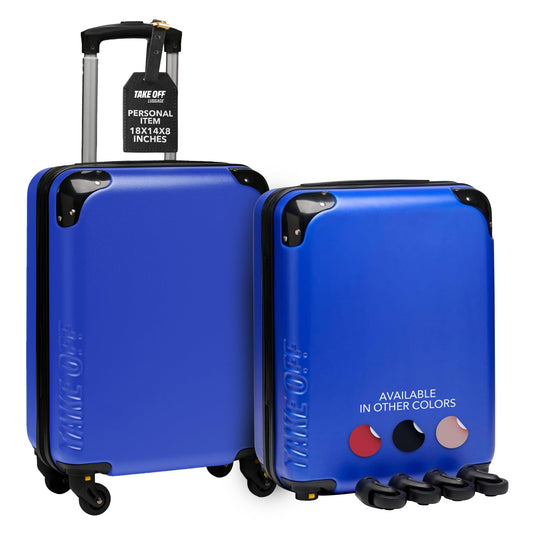 Take OFF Luggage 18 Inch Personal Item Removable Wheels Suitcase 2.0 Converts from Carry-On into Under the Seat Luggage and fits Sizers 18x14x8 Inches