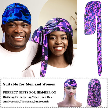 Durags for Men Women Comouflage Silk Durag Designer DuRag with Long Tail Waves du Rags Satin durag Designer durags camo Women Headwrap