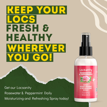 Locsanity Rosewater and Peppermint Daily Moisturizing Spray – Trial Size Hydrating Dreadlock Spray to Nourish the Scalp and Protect Hair From Oil and Buildup (4oz)