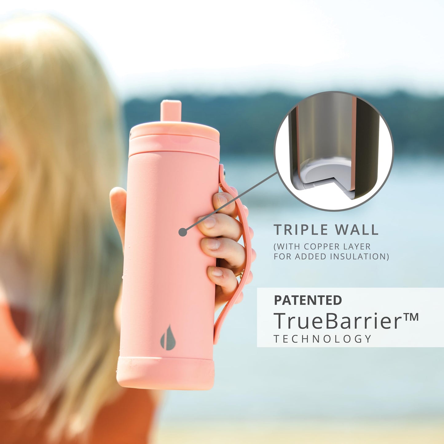 Elemental Iconic Kids Water Bottle with Straw Lid & Stress Relief Pop It Handle, Leak-Proof When Closed, Triple Insulated Kids Stainless Steel Water Bottle For Girls and Boys, 14oz - Rose