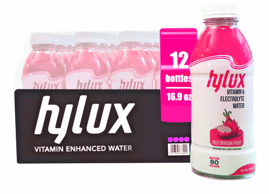 Hylux Red Dragon Fruit Bottle Water Case of 12 - Electrolyte Drinks with Crisp, Refreshing Taste - Fast Hydration Drink - Lightly Sweetened Antioxidant Drink with Fewer Calories Per Bottle