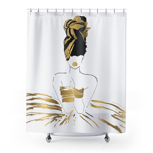 Pardon My Fro Oro Shower Curtain - 100% Polyester Fabric Shower Curtains with Print - Hotel & Home One Piece Hookless Shower Curtains w/ 12 Grommets, Chic Style Bathroom Curtain (White 71"×71")