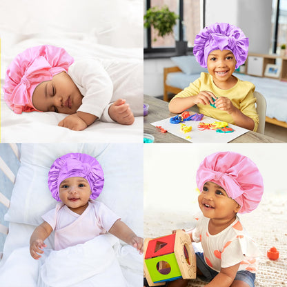 BONNET QUEEN Baby Bonnet Kids Bonnet Infant Satin Silk Hair Bonnets for Girls Newborn Infants with Tie Band Bow 6-12 Months 2Pcs Pink+Purple