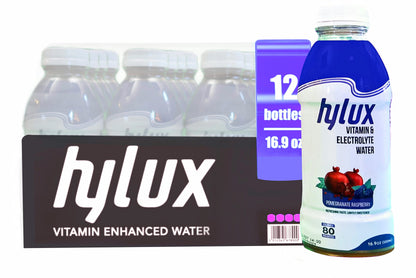 Hylux Pomegranate & Raspberry Bottle Water Case of 12 - - Electrolyte Drinks with Crisp, Refreshing Taste - Fast Hydration Drink - Lightly Sweetened Antioxidant Drink with Fewer Calories Per Bottle