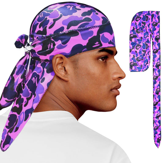 Silk Durag for Men Designer Durag Camo Silky Locs Head Rags Long Tail Durag Hip Hop Turban Bandana for Braids Purple Camouflage