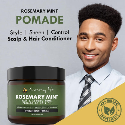 Sunny Isle Rosemary Mint Hair and Strong Roots Oil Lite 2oz, Pomade-To-Hair-Oil 5oz Bundle | For Light, Thin Hair | Infused with Biotin & Jamaican Black Castor Oil