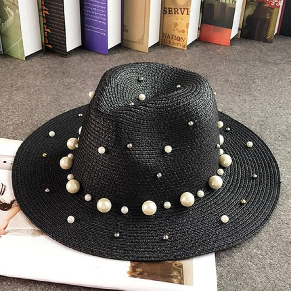 2Chique Boutique Women's Pearl Studded Straw Fedora Hat