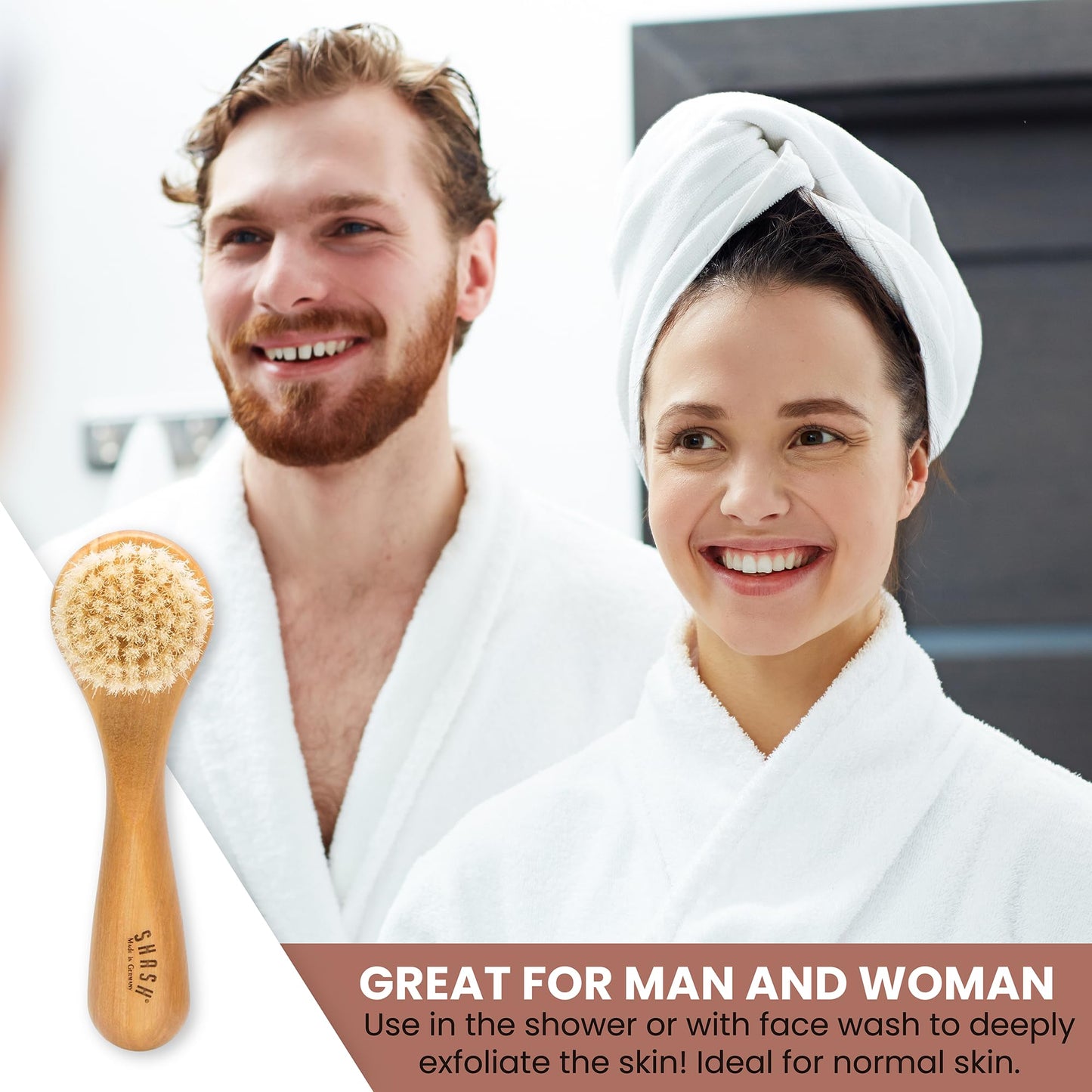 Since 1869 Hand Made in Germany - Sustainable Exfoliating Face Brush, Scrub Cleansing Brush, Exfoliates Skin to Help Reduce Flaking, Fine Lines, Supports Glowing Complexion Natural Boar Bristle