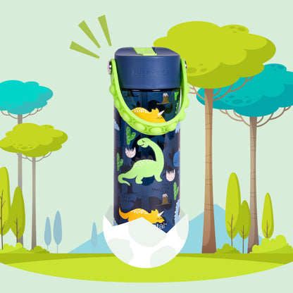 Elemental Leak Proof Water Bottles for Kids - Splash Kids Water Bottle for School with Pop-it Handle - BPA Free Tritan Plastic Reusable Water Bottle with Straw - Dinosaur - 18oz