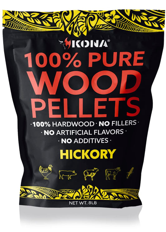 Kona 100% Hickory Smoker Pellets, Intended for Ninja Woodfire Outdoor Grill, 8 lb Resealable Bags