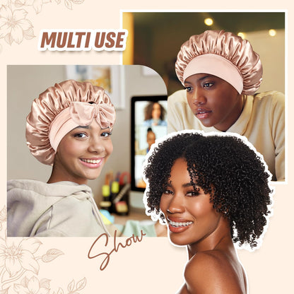 BONNET QUEEN Silk Bonnet for Sleeping Small Satin Bonnet Hair Bonnet Small Sleep Cap with Adjustable Tie Band Champagne