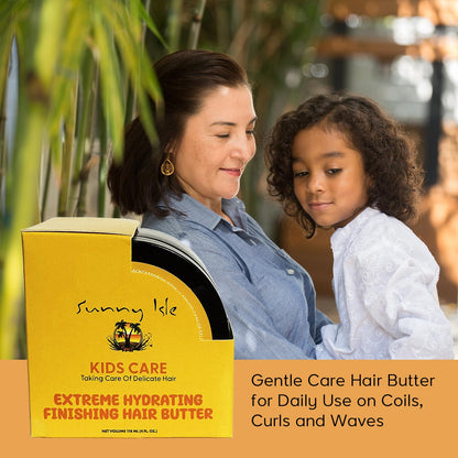 Sunny Isle Kids Care Extreme Hydrating Finishing Hair Butter 4oz | Gentle Care Formula for Daily Use | Promotes Softer, Smoother Hair | Frizz & Flyaway Control