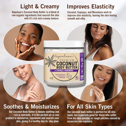 Coconut Body Butter for Women Dry Skin, Body Butter with Pure Coconut Oil, Cupuaçu & Murumuru, Whipped Body Butter for Women, Shea Body Butter Cream, Mantequilla Corporal (Watermelon & Freesia Scent)