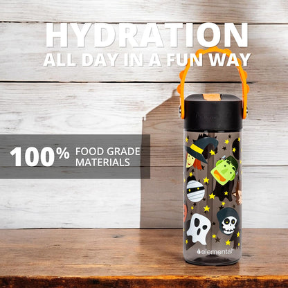 Elemental Leak Proof Water Bottles for Kids - Splash Kids Water Bottle for School with Pop-it Handle - BPA Free Tritan Plastic Reusable Water Bottle with Straw - Monster Party - 18oz