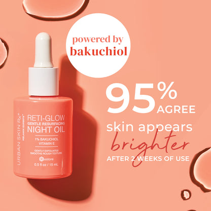 Urban Skin Rx, Reti-Glow Night Oil | Sensitive Skin Lightweight Facial Oil for Gentle Resurfacing and Smoothing Skin with Bakuchiol and Vitamin E | 0.5 Oz