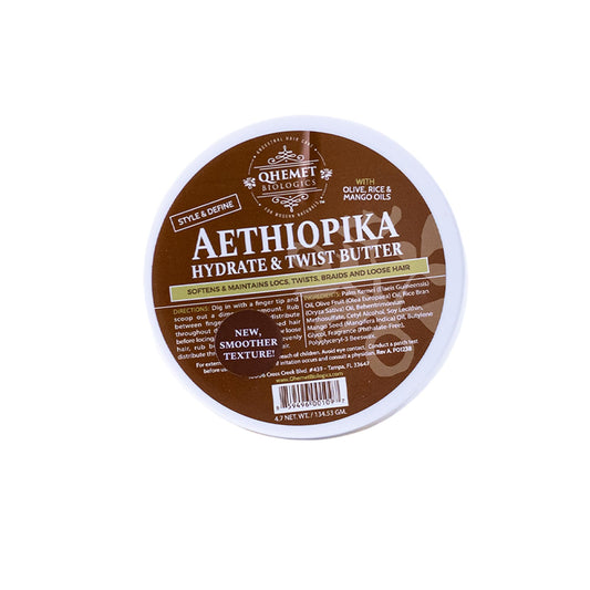 Qhemet Biologics Aethiopika Hydrate & Twist Butter - Frizz-Free Styling Butter Adds Flexible Definition to High & Low Porosity Hair - Smooth Edges, Soften & Flatten Locs, Twists & Braids (4.7 oz)