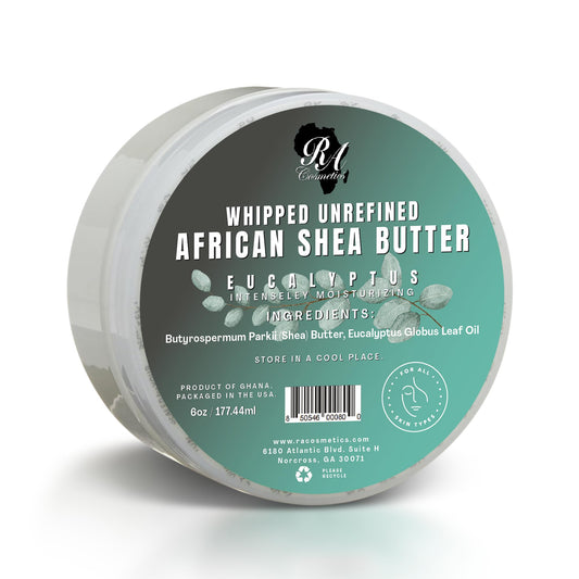 RA COSMETICS Whipped Shea Butter Eucalyptus – 6oz | 100% Pure and Natural African Shea Butter for Men & Women - Ultimate Handcrafted Moisturizer with Essential Vitamins for Radiant Skin & Hair