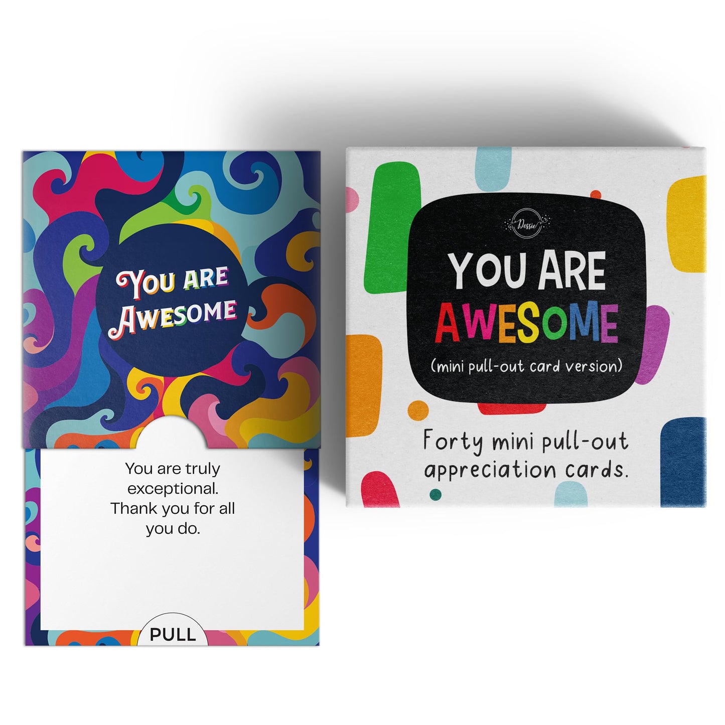 Dessie Awesome Mini Encouragement Cards - 40 Unique Cards w/Inspirational Messages, 2.5" x 2.5". Employee & Teacher Appreciation Gifts in Bulk