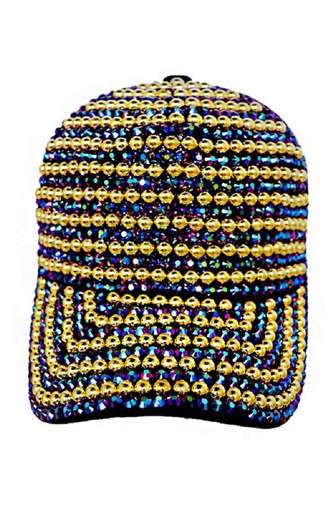 2Chique Boutique Women's Full Front AB Stone Multi Rhinestone Fashion Cap