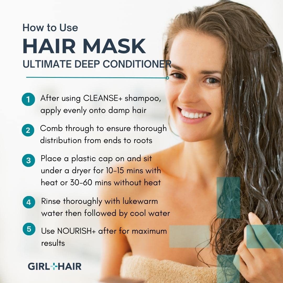 GIRL+HAIR Deep Conditioning Hair Mask Pouch | Hydrating Pimento Oil & Castor Oil For Dry, Damaged Hair | No Silicones or Parabens | New Eco-Friendly Package | 20 fl.oz