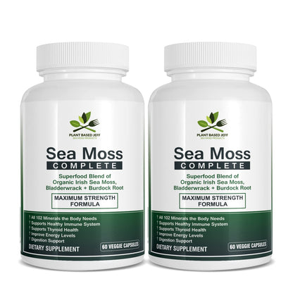 Plant Based Jeff Wildcrafted Sea Moss Capsules, 60 Count, Immune Defense Supplement and Natural Superfood with Vitamins A, B, C, D, E, and K, Supports Thyroid Function and Joint Health (2-Pack)