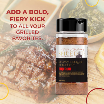 Spiced Up by Chef Calvin Brown Sugar Bourbon BBQ Rub 6.3 oz/180 g -Gourmet BBQ Seasoning with Bourbon Flavor-Perfect for Grilling & Smoking-Premium Dry BBQ Rub with Brown Sugar for Delicious Barbecue