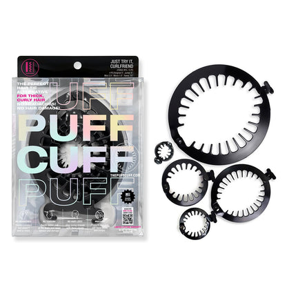 PuffCuff Just Try It Curlfriend!, Original 5”, Junior 3”, Mini 2.5” Micro 1.5” and Teeny 1.25”, For Thick, Curly, Textured Hair, Painless, Damage-Free Styling for Big Hair, Black