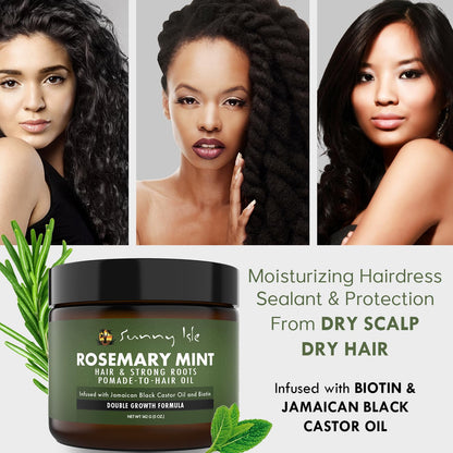 Sunny Isle Rosemary Mint Hair and Strong Roots Oil Lite 2oz, Pomade-To-Hair-Oil 5oz Bundle | For Light, Thin Hair | Infused with Biotin & Jamaican Black Castor Oil